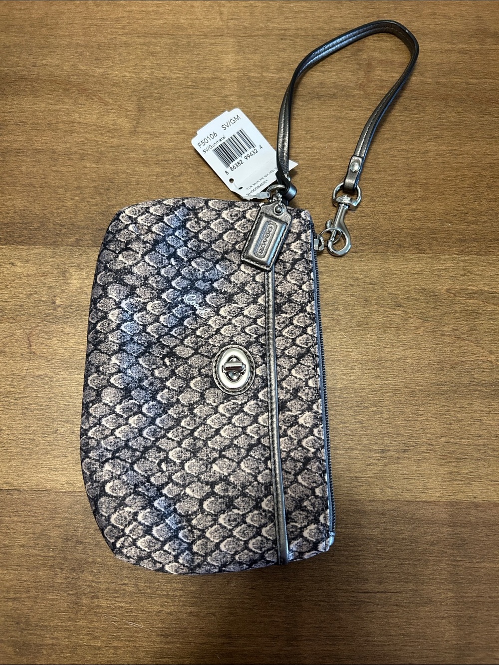 Coach Snake-Print Wristlet Clutch - Gray and Cream